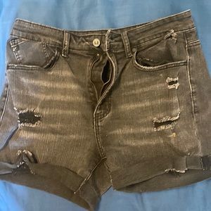 Kancan jeans distressed high waisted black denim shorts size 28